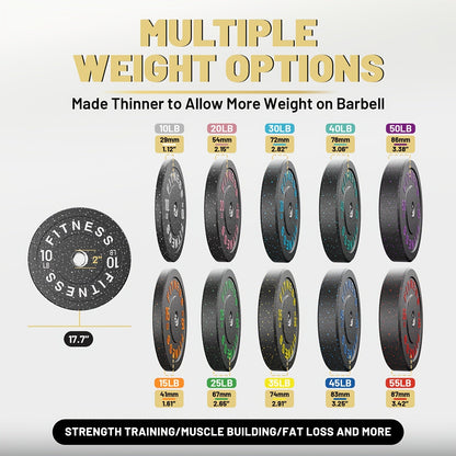 Bumper Plates Colored Rubber Weight Plates – 2-Inch Olympic Barbell Plates for Weightlifting & Strength Training, High Bounce Floor Protection, Low Odor, Non-Slip Surface, Home Gym & Commercial Gym