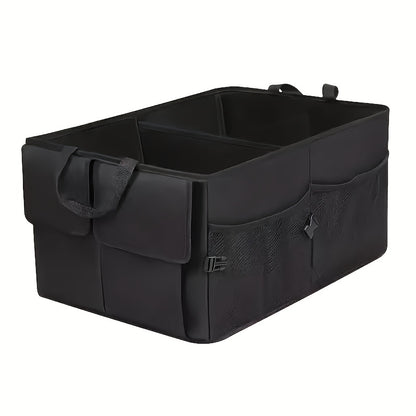 Car Trunk Organizer – Foldable Large Capacity Multi-Compartment Cargo Storage Box for Cars Trucks SUVs, Collapsible Heavy Duty Auto Boot Organizer, Black
