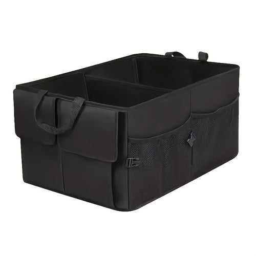 Car Trunk Organizer – Foldable Large Capacity Multi-Compartment Cargo Storage Box for Cars Trucks SUVs, Collapsible Heavy Duty Auto Boot Organizer, Black