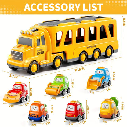 Transport Construction Truck Toy for Boys – 16.9 Inch Large Carrier Truck with 6 Cars, Lights & Sounds, Push & Go Vehicle Playset for Kids Toddlers, Birthday Christmas Gift for Boys Girls