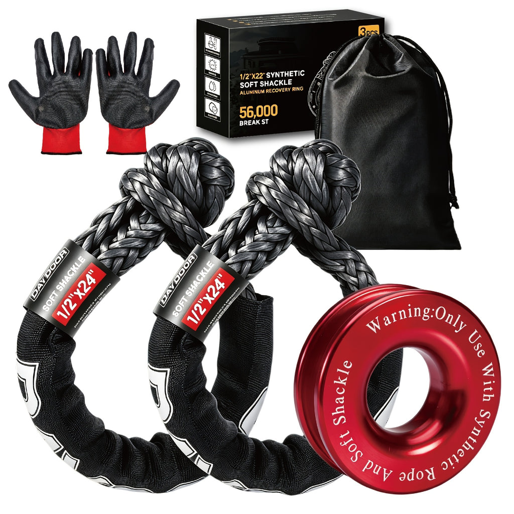 3-Pack Recovery Ring And Soft Shackle (1/2 Inch X 22 Inch) Kit for Synthetic Winch Rope for ATV UTV SUV Truck Off-Road Vehicle Recovery