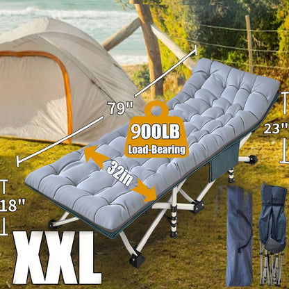 XXL Folding Camping Cot with Mattress - Extra Wide 27" & 32" Heavy Duty Sleeping Cot for Adults, 1200D Oxford Portable Camp Bed with Carry Bag | Outdoor Hiking Backpacking Guest Bed