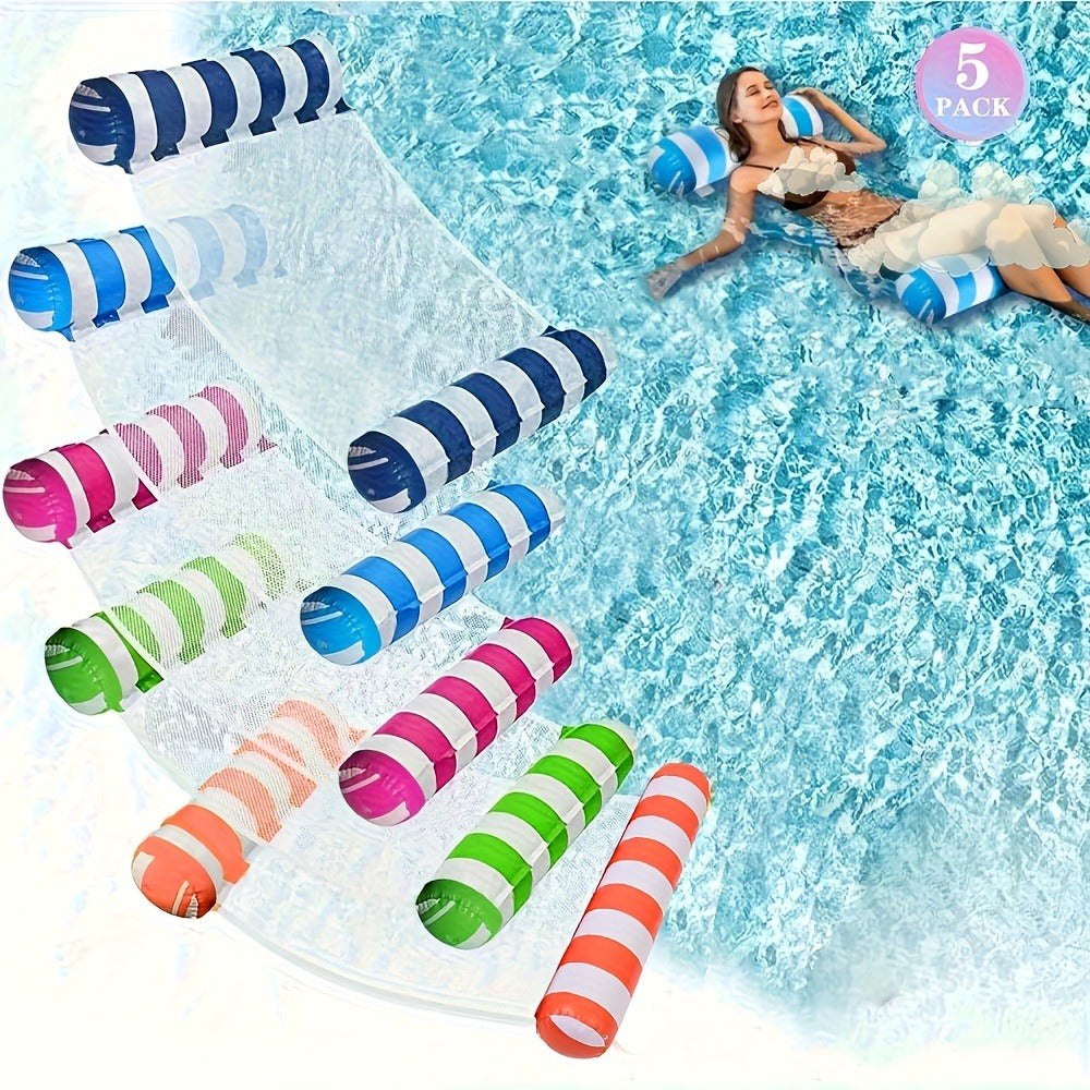 4-in-1 XL Pool Float 5-Pack – Hammock Saddle Lounge Chair Drifter Multi-Purpose Water Float, Non-Stick PVC, for Adults & Kids, Summer Pool Beach Lake Outdoor Fun