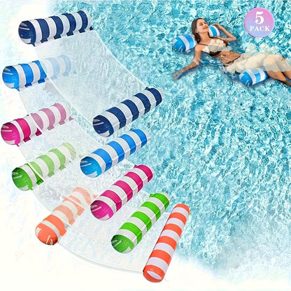 4-in-1 XL Pool Float 5-Pack – Hammock Saddle Lounge Chair Drifter Multi-Purpose Water Float, Non-Stick PVC, for Adults & Kids, Summer Pool Beach Lake Outdoor Fun