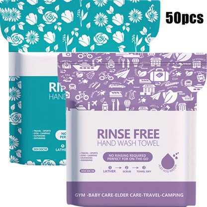 Disposable No-Rinse Foaming Bath Towels - Large 11.81" Body Wipes, Wet & Wipe Cleansing Cloths for Elderly Care, Camping, Post-Surgery, Fitness & Travel, Bulk 50/100/200 Pack, No Shower Needed