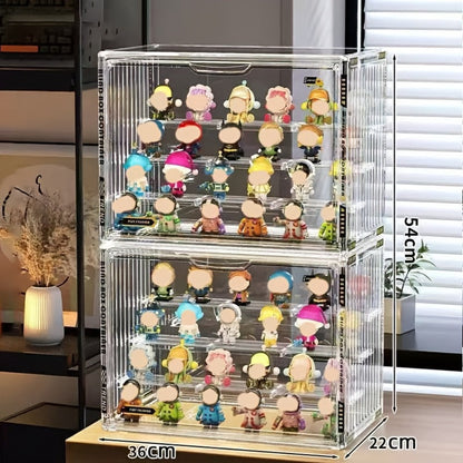Acrylic Display Case for Figures 3 & 4 Tiers with Adjustable Dividers – Clear Dust-Proof Showcase Box with Magnetic Door for Collectibles, Action Figures & Miniatures