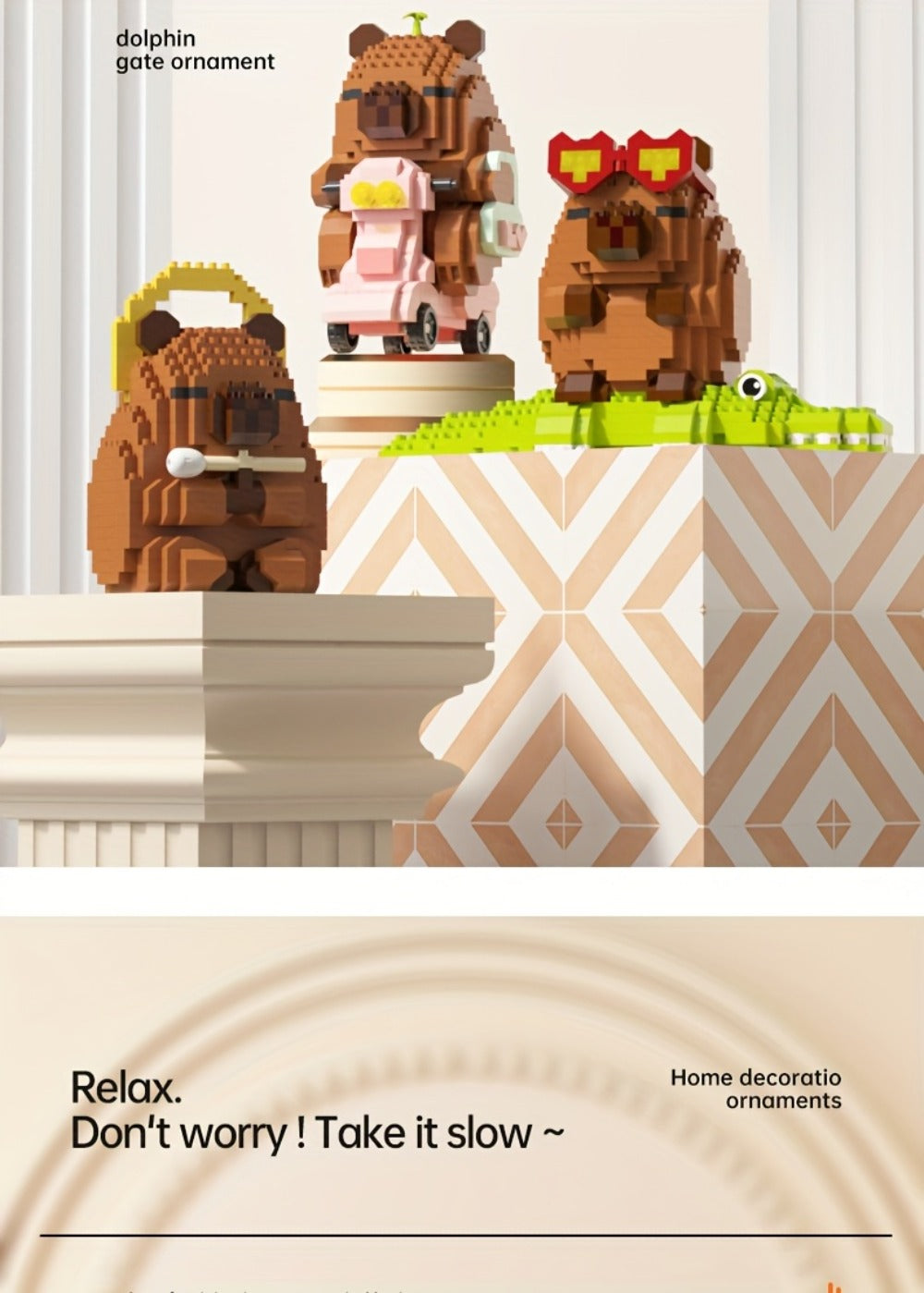 Capybara Micro Brick Building Set 562pcs Collector Edition – Miniature DIY Assembly Desk Decor Stress Relief Toy for Kids Teens Adults Capybara Lover Gift Birthday Easter Christmas Multiple Scenes