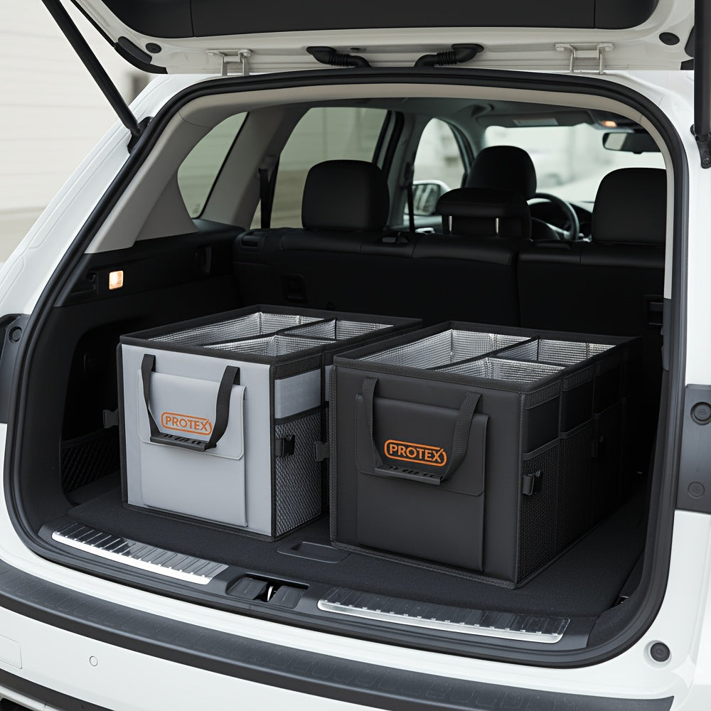 PROTEX Multifunctional Car Trunk Ice Pack (70 Liters) - Foldable with Lid, Cold And Heat Insulation, Large Capacity Organizer - Black Gray
