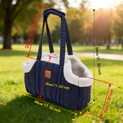 Pet Carrier Handbag Winter Warm Soft-Sided Small Dog Cat Carrier Bag with Snap Closure, Cozy Outdoor Tote Bag for Cold Weather, Portable Pet Purse for Small Pets - Dark Blue Grey Green Beige Black Pink
