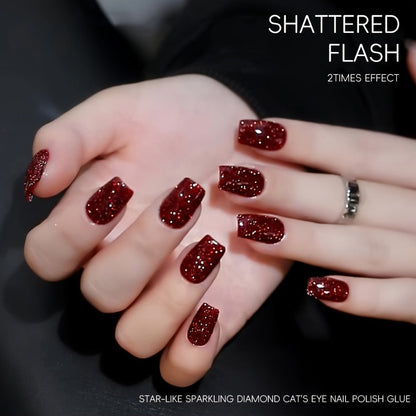 Explosive Glitter Gel Nail Polish 2pcs Shattered Flash Silvery Red – High Saturation Sparkle Long-Lasting Gel in Gilt Bottle, Christmas Holiday Salon Manicure Nail Art Gift for Women