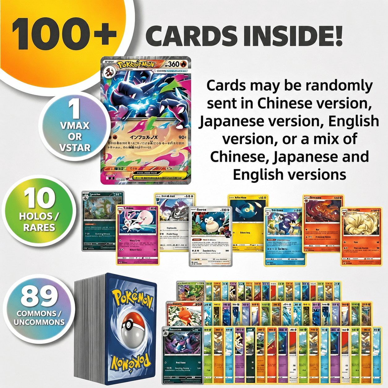 Pokemon Card Bundle 100 or 200 PCS – Confirmed Ultra Rare Pull + 10X Holo & Reverse Holo Cards | Authentic Pokemon TCG Lot Gift Set for Kids Fans & Collectors