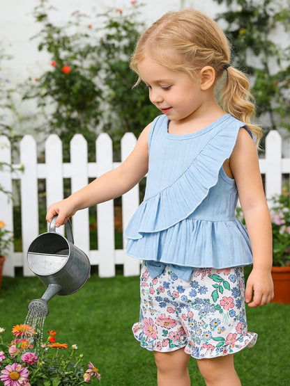 Girls' Floral Outfit Set - Sleeveless Summer