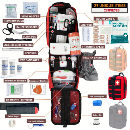 Tactical IFAK Kit 278 Piece Outdoor Emergency First Aid Set Hiking