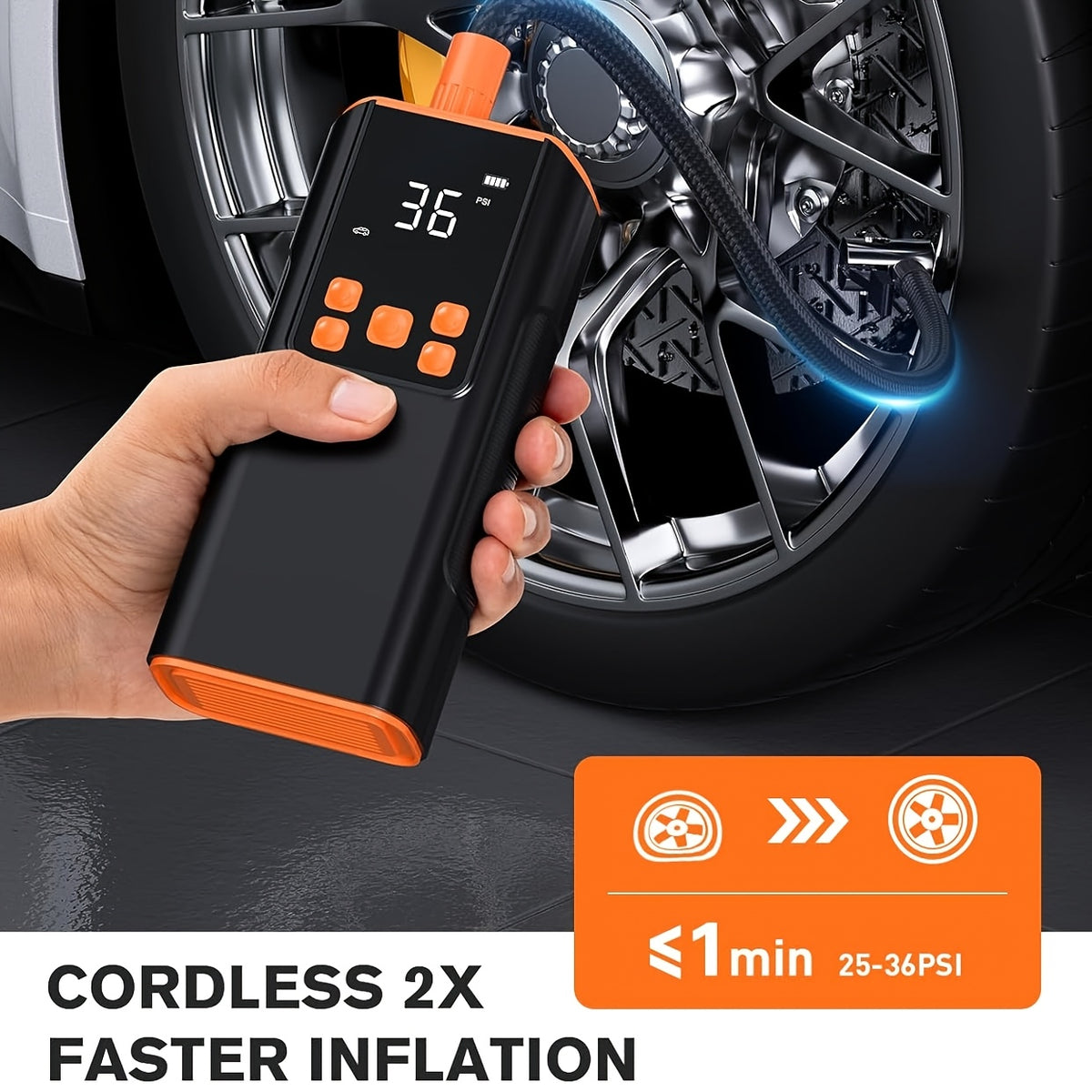 Tire Inflator Portable Air Compressor, 150PSI Air Pump for Car Tires with 25000mAh Battery, One Click Smart Air Pump Tire Inflator for Car, Motorcycle, Bicycle And More with Tire Pressure Gauge