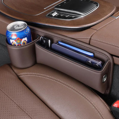 Car Seat Gap Organizer PU Leather – Side Filler Storage Box with Phone, Card, Key & Cup Holder, Non-Slip, Universal Fit, Front Seat Gap Pocket, 1pc or 2pc Set