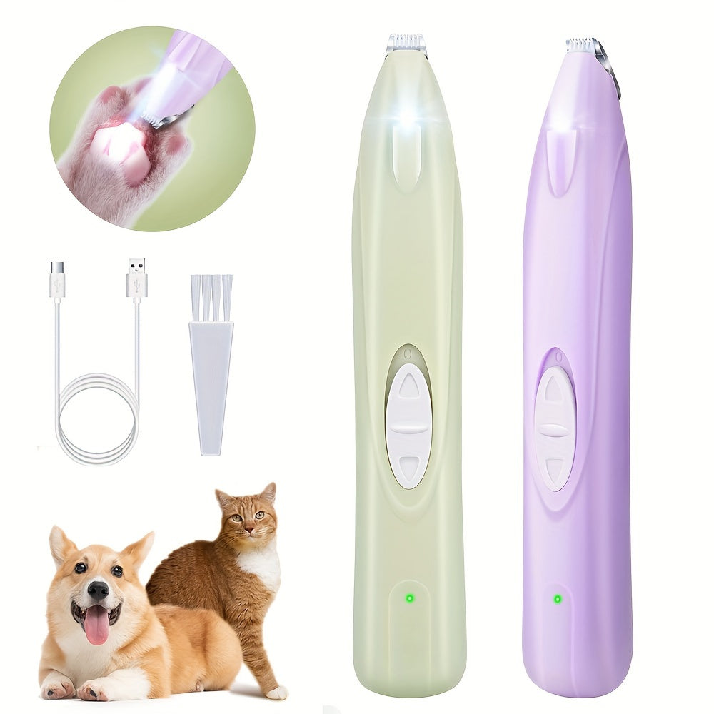 Dog Paw Trimmer with LED Light – Rechargeable Pet Hair Clipper for Paws, Eyes, Face & Rump, Stainless Steel Blades, Quiet Motor for All Breeds