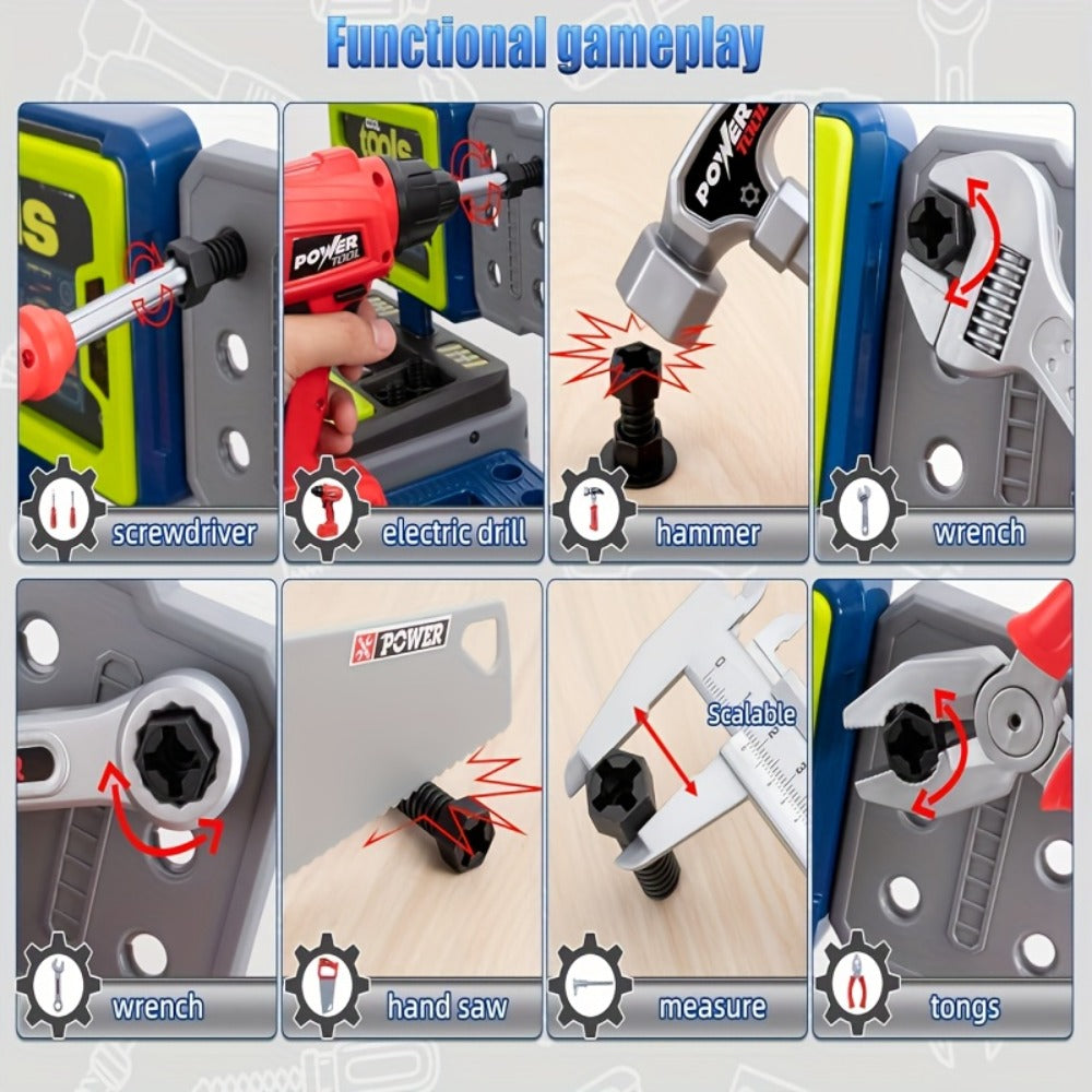 Kids Tool Kit 41pcs with Folding Workbench & Electric Drill Toy – STEM Engineering Playset with Storage | Interactive Construction Playbench, Realistic Role Play Set for Boys & Girls Ages 3 4 5, Christmas Gift