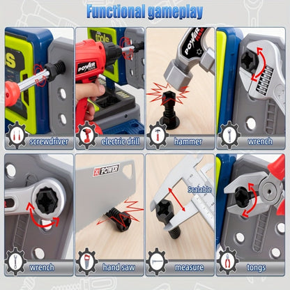 Kids Tool Kit 41pcs with Folding Workbench & Electric Drill Toy – STEM Engineering Playset with Storage | Interactive Construction Playbench, Realistic Role Play Set for Boys & Girls Ages 3 4 5, Christmas Gift