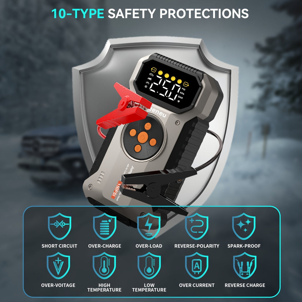 12000mAh Jump Starter for Car, Jump Starter with Air Compressor, Battery Jump Starter Portable5000A Peak 150PSl Digital Tire Inflator, Car Battery Charger Portable for 12V (8.5LGas/1.85gal Diesel) USB Input/output, LED Emergency, Car Accessories