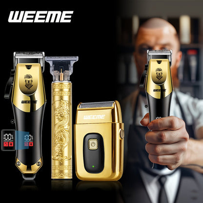T-Blade Hair Clipper Set for Men - Golden Series USB Rechargeable Trimmer Kit with Guide Combs & Cleaning Brush, 1pc 2pcs 3pcs Options, Edge-Up Fade Beard Grooming, Gift for Men