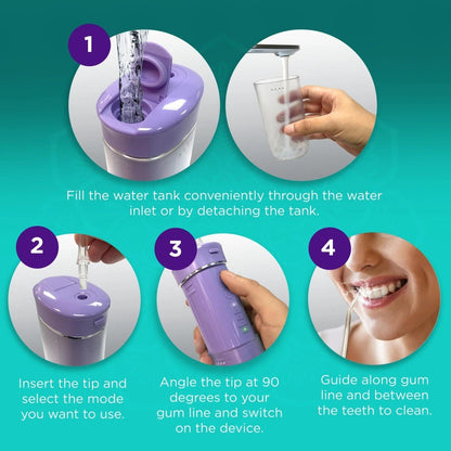 Compact Water Flosser Portable Travel Oral Irrigator – Collapsible 290ml Tank, 4 Flossing Modes, 1800 Pulses/Min, Smart Timer, TSA-Approved, BPA-Free, 30-Day Battery – Lavender