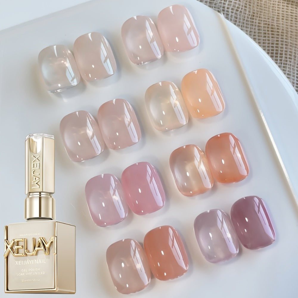 Jelly Gel Nail Polish Set 8 Colors Summer Ice Transparent Sheer Shades — Glossy Hydrating Formula LED Lamp Compatible Nail Art Manicure Kit for Women