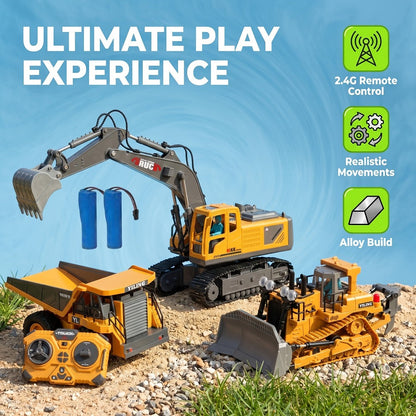 RC Bulldozer 1:24 Scale Alloy with 680° Rotation & Working Arm – 2.4GHz Remote Control Construction Vehicle for Kids, Outdoor Sand & Grass All-Terrain Play, Birthday Christmas Gift for Boys Ages 6+