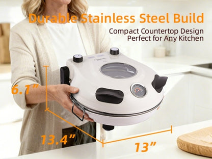 Indoor Pizza Oven Countertop – 12-Inch Electric Pizza Maker Machine for Home Kitchen, Heats Up to 800°F, Fast Baking Grill Oven with Even Heat Distribution, White