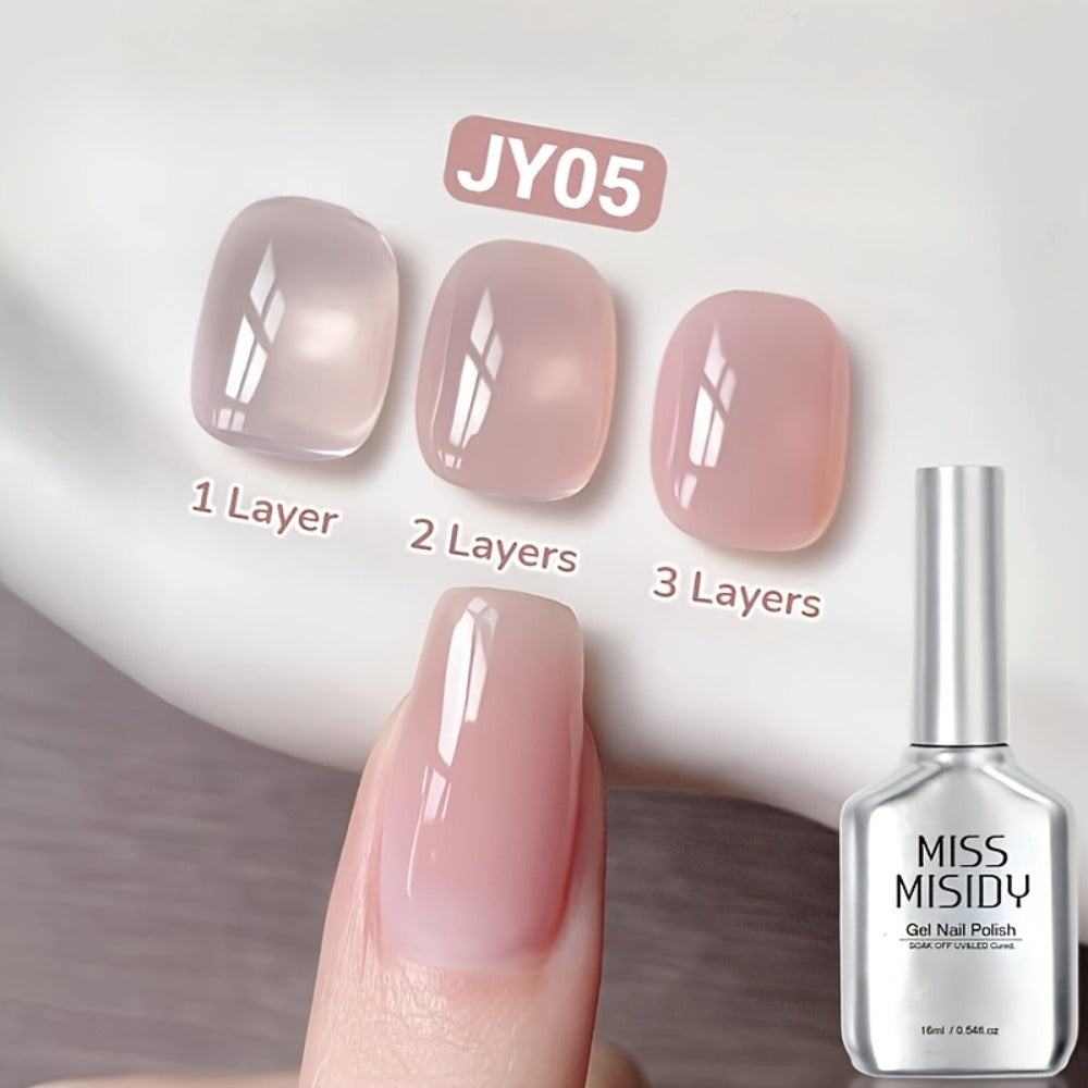 Ice Transparent Nude Pink Gel Nail Polish 0.54oz Sheer Glass Finish UV LED Soak-Off - Alcohol-Free Unscented Chip-Resistant Long Lasting Salon Quality Nail Color for Women JY05 Series DIY Manicure