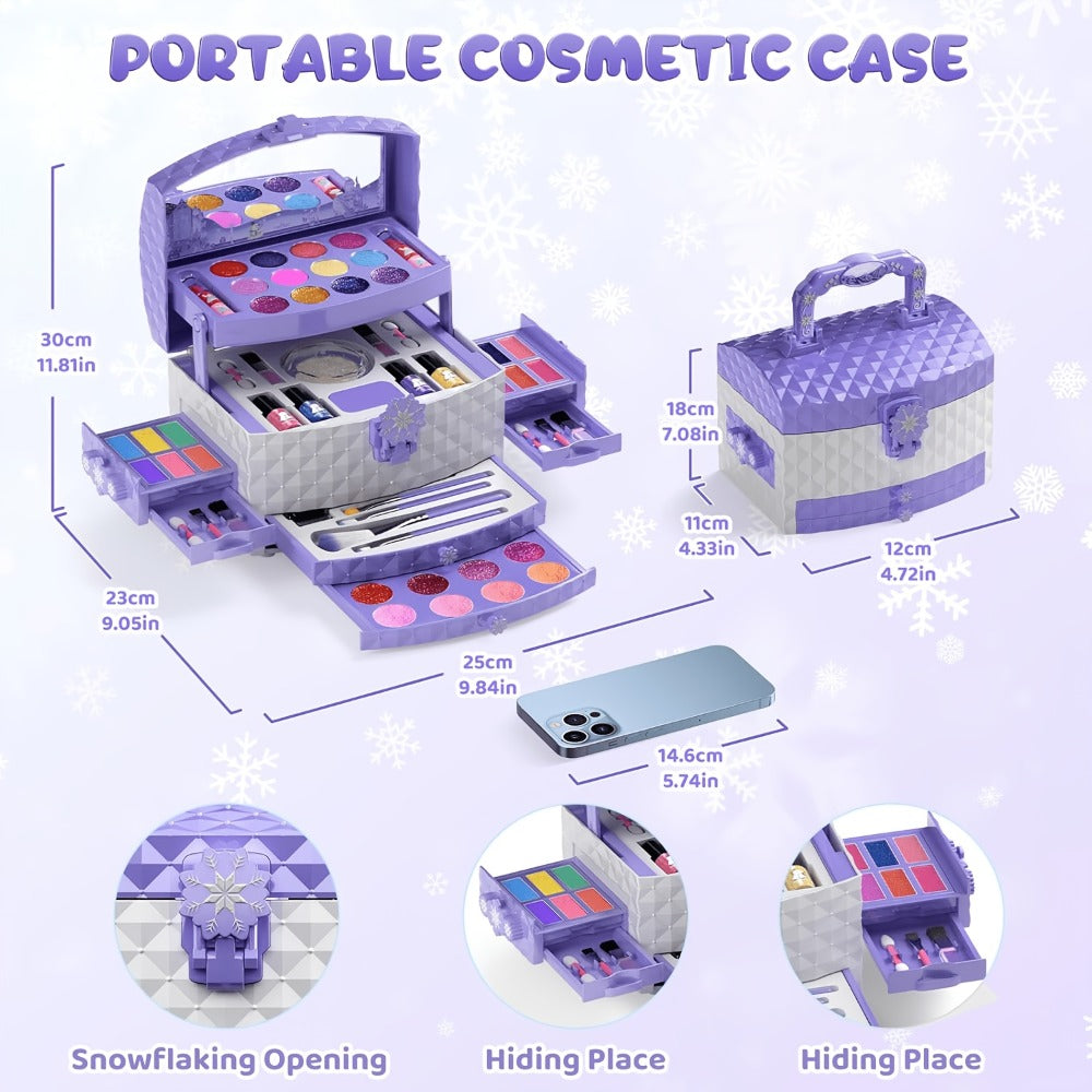 Princess Makeup Set for Girls Ages 3-12 – 58 PCS Non-Toxic Washable Pretend Play Makeup Kit with Brushes & Case | Skin-Friendly Beauty Toy | Best Birthday Christmas Gift for Little Girls
