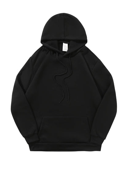 Men's Solid Color Hoodie - Long Sleeve Relaxed Fit