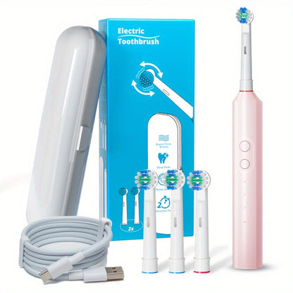 Sonic Electric Toothbrush with Smart Timer & 3 Cleaning Modes - IPX7 Waterproof, 4 Brush Heads, 600mAh USB Fast Charge, Round Tip Soft Bristles, Rechargeable Adult Toothbrush for Deep Clean