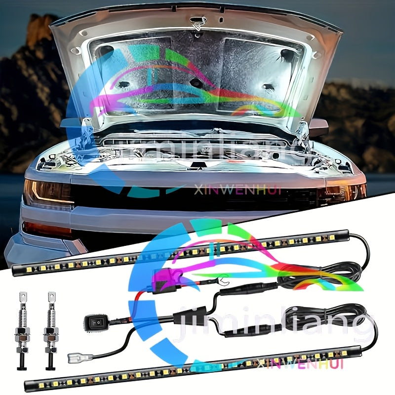 [LED Lighting Kit] LED Lighting Kit for Car Engine Hood - 2pcs - 12V. Automotive LED Strip Light Pole. Working Inspection Light Strip for Car Engine Hood. Automatic Switch. 46 LEDs. Universal Fit for Any Vehicle