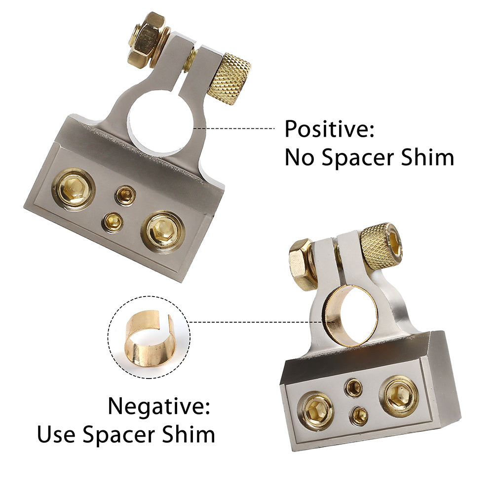 1 Pair Dual 1/0 4 8 10 Gauge Positive & Negative Battery Terminal Connectors with Spacer Shims for Auto Car Marine Boat