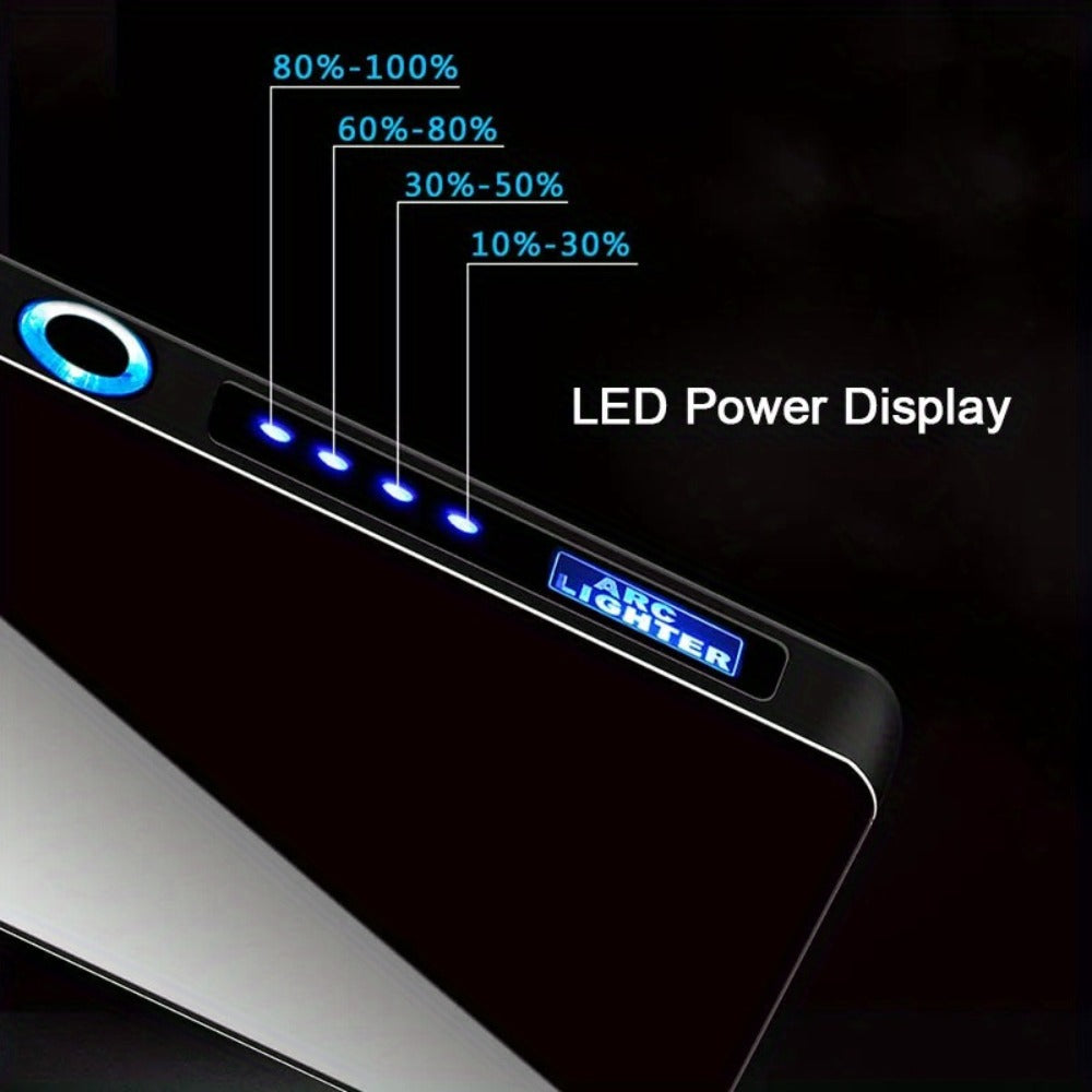 USB Electric Lighter Dual Arc Plasma – Windproof Flameless Rechargeable Lighter with LED Power Display, Touch Sensor, Metal Body, Ideal for Outdoor Camping Candles Holiday Gift (No Battery Required)