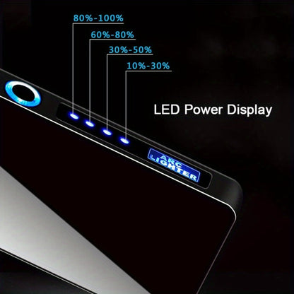 USB Electric Lighter Dual Arc Plasma – Windproof Flameless Rechargeable Lighter with LED Power Display, Touch Sensor, Metal Body, Ideal for Outdoor Camping Candles Holiday Gift (No Battery Required)
