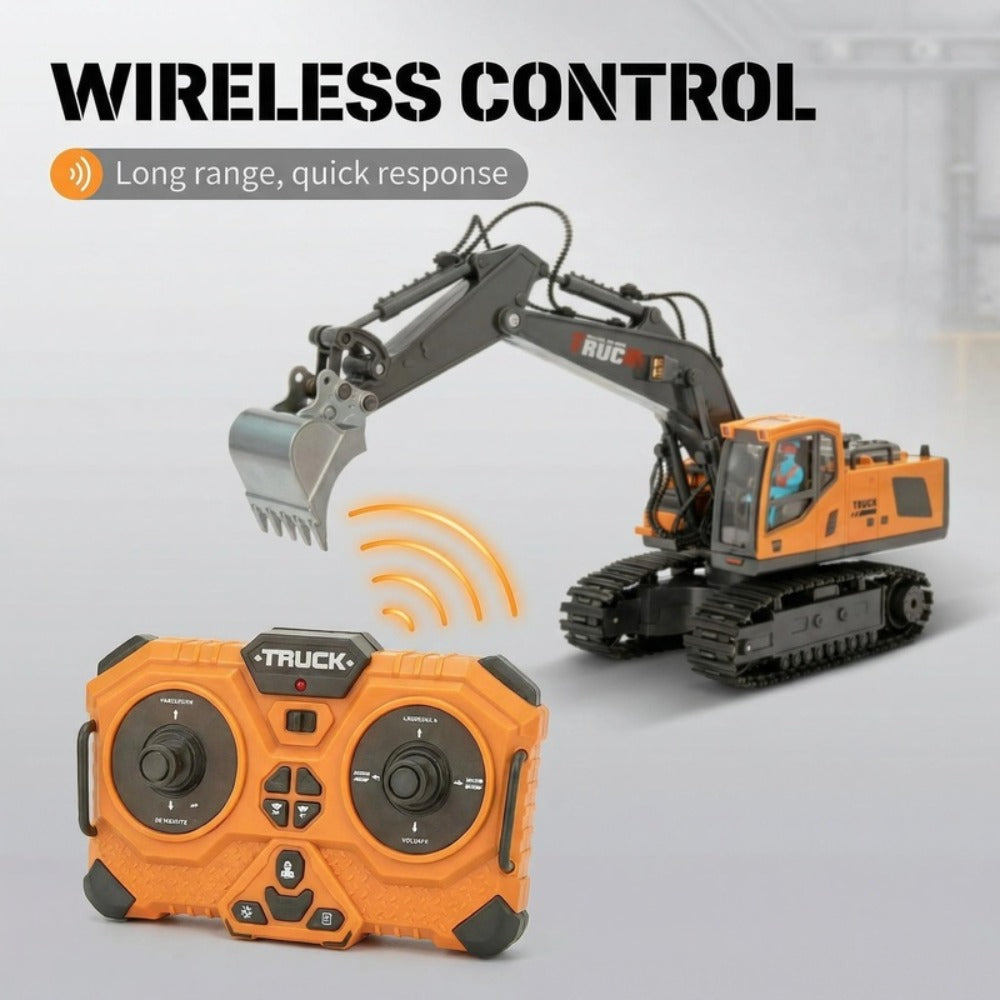 RC Construction Vehicle Toy 2.4GHz Remote Control Excavator Bulldozer Loader with Alloy Metal Cover Lights & Sound Effects – Crawler Tractor Truck for Boys Ages 8+ Birthday Christmas Gift