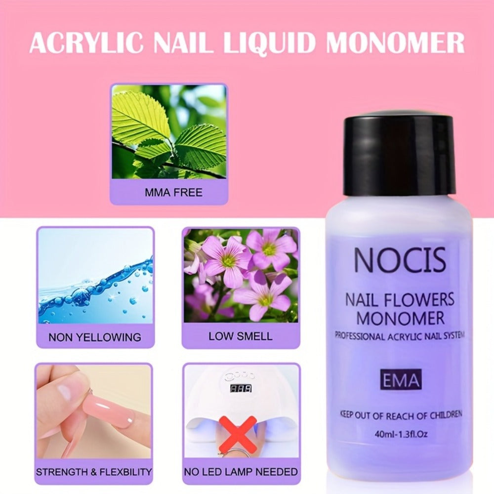 Acrylic Nail Kit for Beginners Unscented Crystal Powder Extension Set with Clear White Pink Acrylic Powder Liquid Monomer & Nail Brushes - Salon Quality DIY Home Manicure Nail Extension Tools