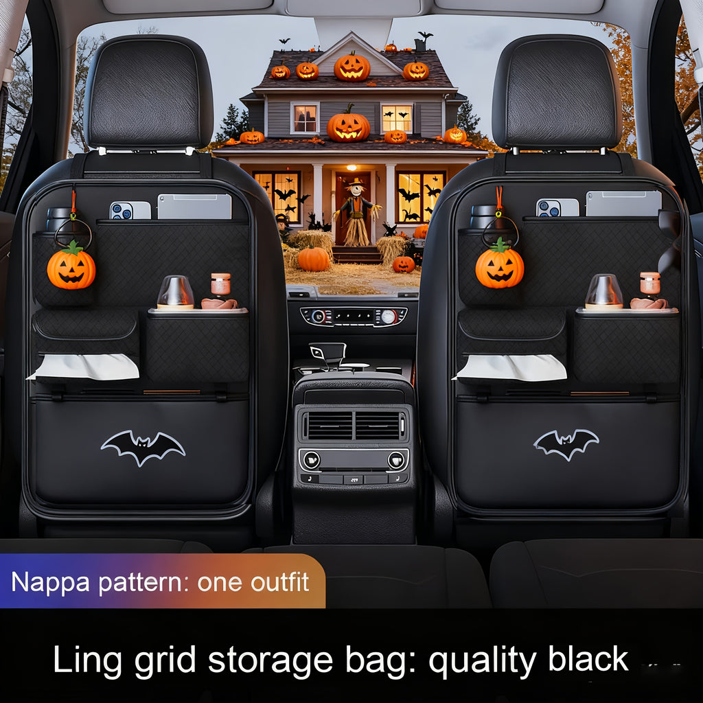 1pc Brand New 2025 Faux Leather Car Seat Back Organizer Bag Featuring a Diamond Design - Multi-Tier Storage for Bottles, Tablets, Laptops, And Additions, Black, Universal | Chic Car Organizer Bag | Faux Leather Car Bag