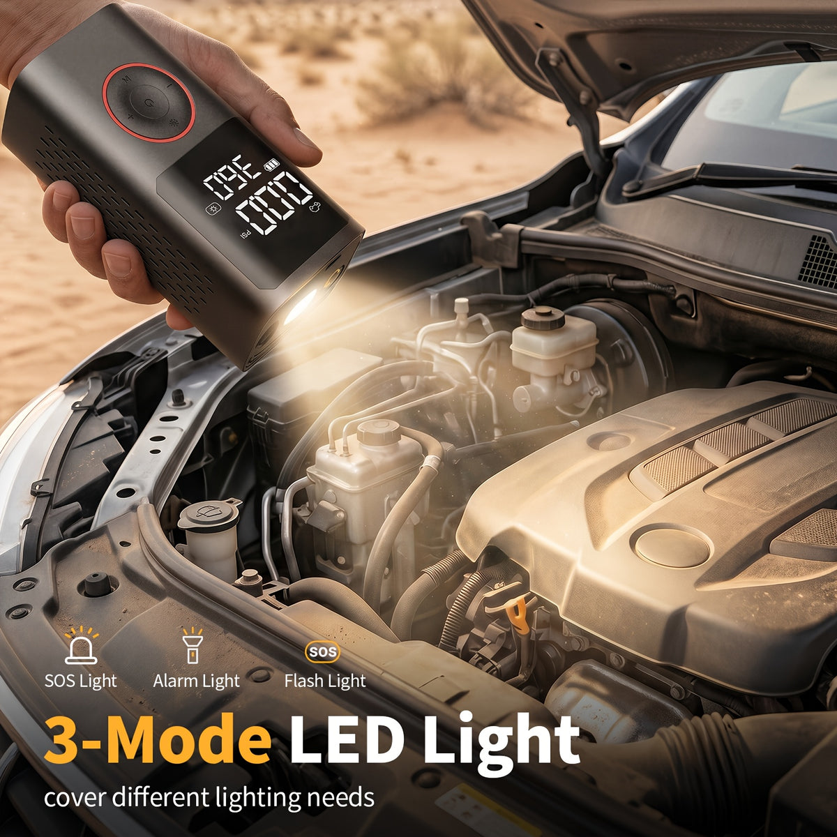 Portable Wireless Tire Inflator, 150PSI High-Pressure Air Compressor, 3x Faster Inflation, Digital Tire Pressure Display, 2000mAh X 2 High-Capacity Batteries, Auto-Stop When Full, Built-in LED Light, Multi-Function Inflation Nozzle