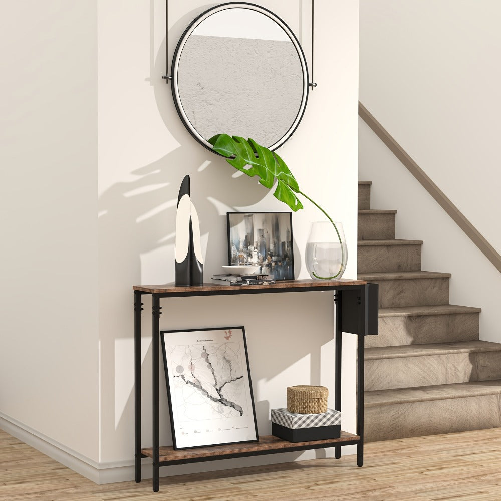 39.4-Inch Solid Wood Console Table, Hallway Accent Table for Entryway detail image - detail view 5