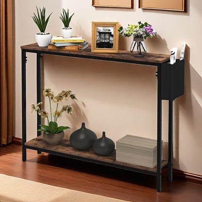 Console Table, 39.4 Inch Rustic Brown, Entryway Sofa Table with Storage Shelf, Solid Wood shown in the main product view