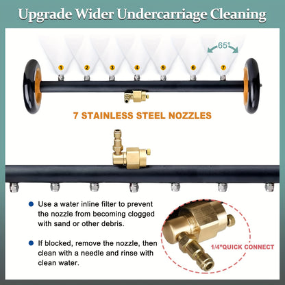 High Pressure Washer, 4000 PSI, Undercarriage Cleaner With 3 Stainless Steel Extension Bars, 1/4 Inch Quick Connect, For Car Body & Chassis Cleaning, Suitable For Car Undercarriage Roads Pools, Ideal Gift For Car Enthusiasts & Homeowners, Without Battery