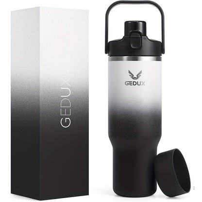 Vacuum Insulated Tumbler 32oz Stainless Steel with Handle Straw 2-in-1 Lid Chug Straw Lid Silicone Boot Matte Finish Keeps Drinks Cold Hot for Travel Gym Outdoor