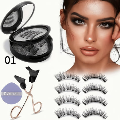 8-Pair Glue-Free Dual Magnetic False Eyelashes 3D Reusable Set — No Eyeliner Needed, Waterproof, Includes Applicator Clip, Natural Look for Daily Wear & Special Occasions