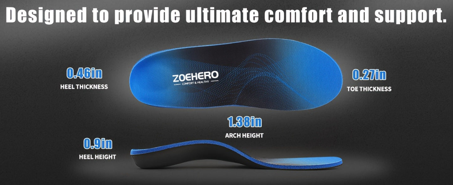 Arch Support Insoles for Men & Women – Heavy Duty Shoe Inserts for Flat Feet, Shock Absorption, Plantar Fasciitis Relief, Work Boots, Hiking & Standing All Day