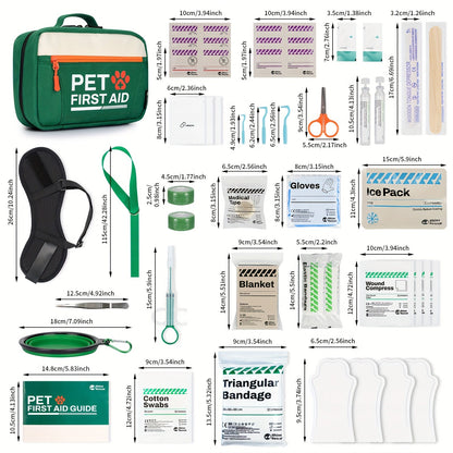 Pet First Aid Kit for Dogs & Cats – 50-Piece Emergency Supplies with Bandages, Gauze, Scissors & Disposable Booties, Portable Nylon Bag for Hiking Camping Travel, FSA HSA Eligible