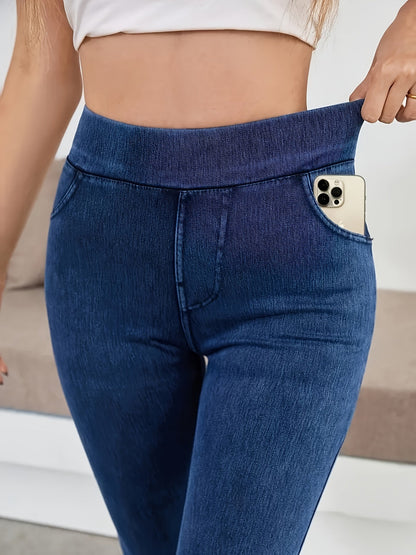 Navy Color High-Waist Slim-Fit Jeans - product view 5