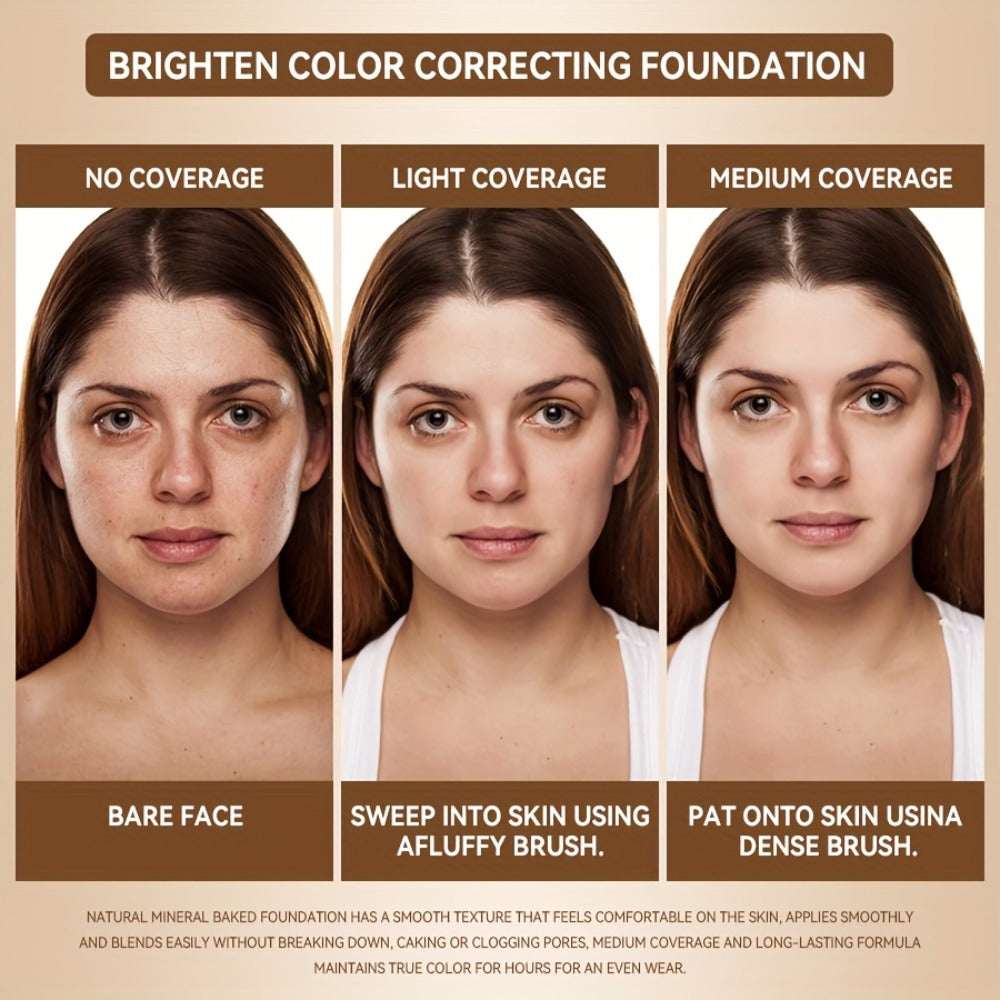 Full Coverage Bake Foundation 24H Wear – Light Breathable Semi-Matte Finish, Natural Defect Cover for All Skin Tones, 6 Shades Rose Ivory Sand