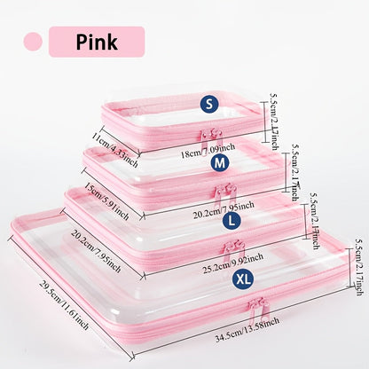 Clear Storage Box Set 4 Pcs Hard Transparent Zipper Organizer Plastic Case S M L XL Makeup Cosmetics Snacks Stationery Kids Toys Multi-Color Purple Blue Pink White